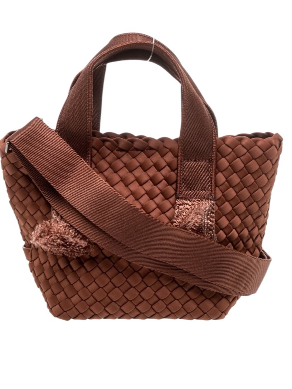 NWT Naghedi St. Barths Petit Tote Mini Brown Woven Neoprene Strap & Pouch